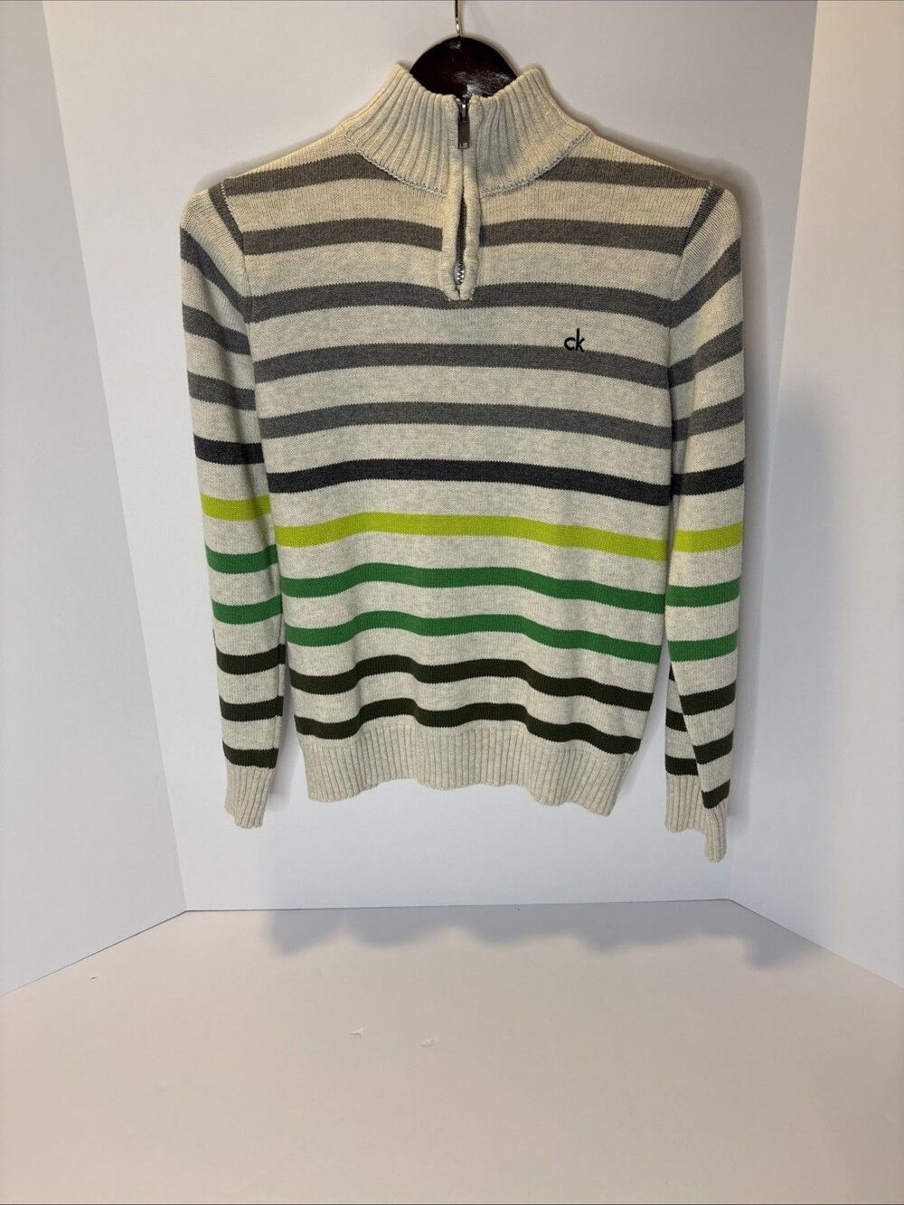 Calvin Klein boys sweater size M (10-12) 100% cotton, Pre Owned Grey/Green